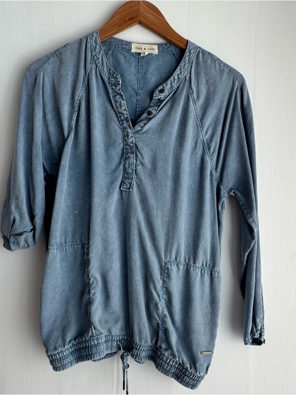 Cloth & Stone Washed Blue Pullover Henley Top